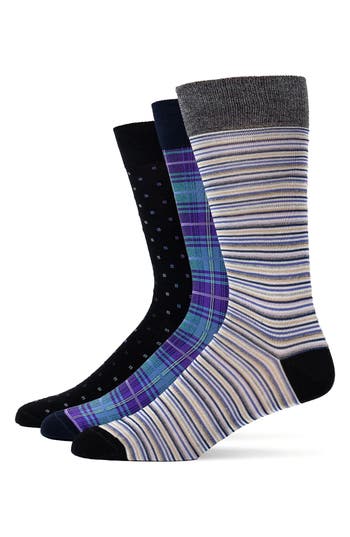 Lorenzo Uomo Assorted 3-pack Crew Socks In Gray