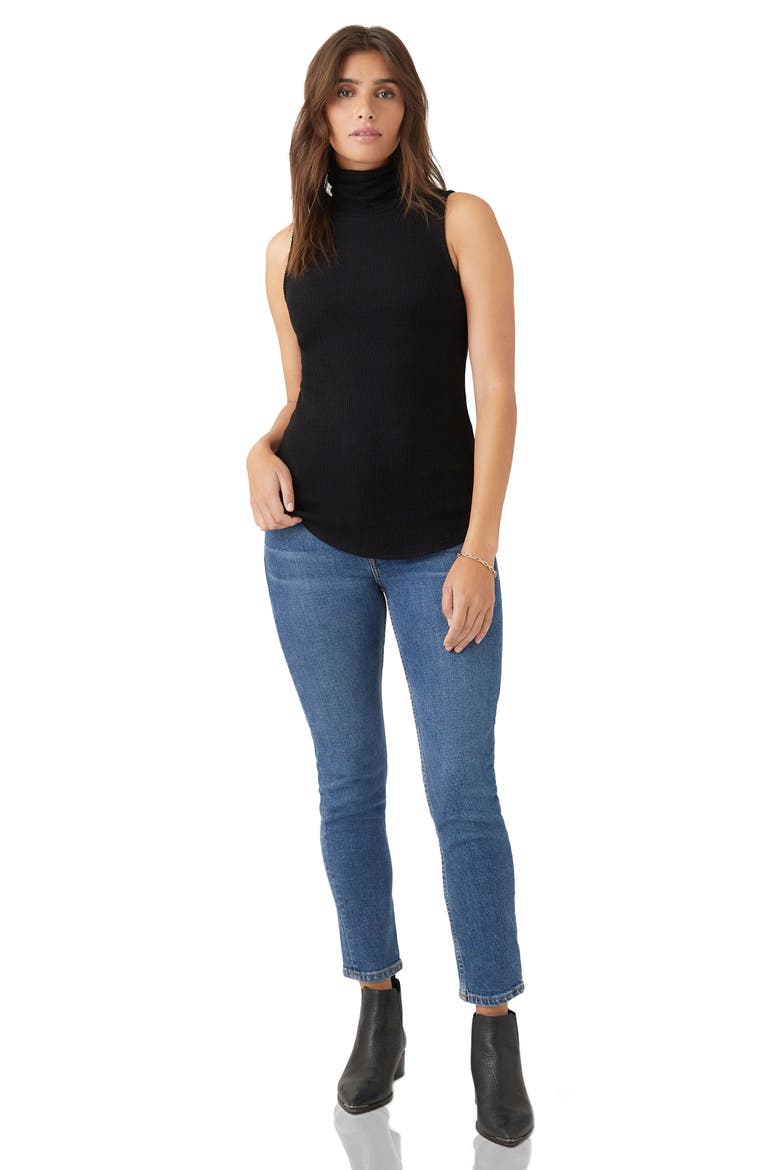 Turtleneck Sleeveless Ribbed Sweater, Alternate, color, BLACK