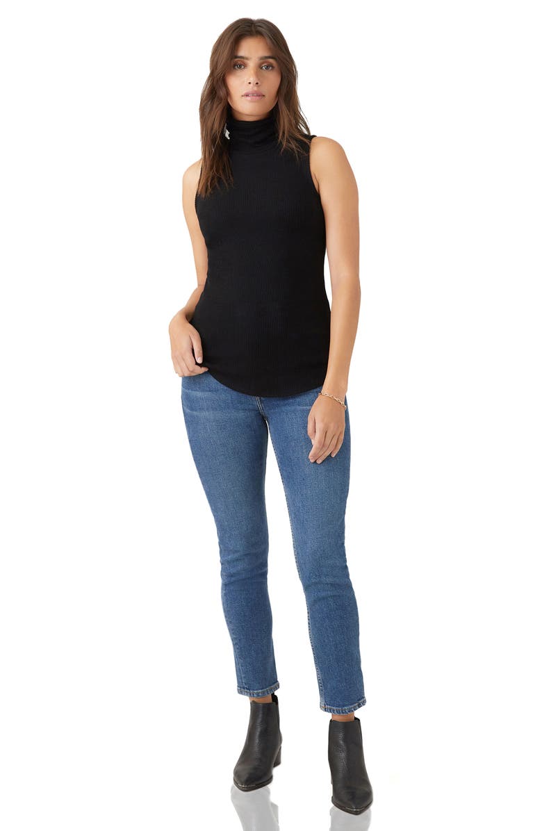 FIFTEEN TWENTY Turtleneck Sleeveless Ribbed Sweater, Alternate, color, Black