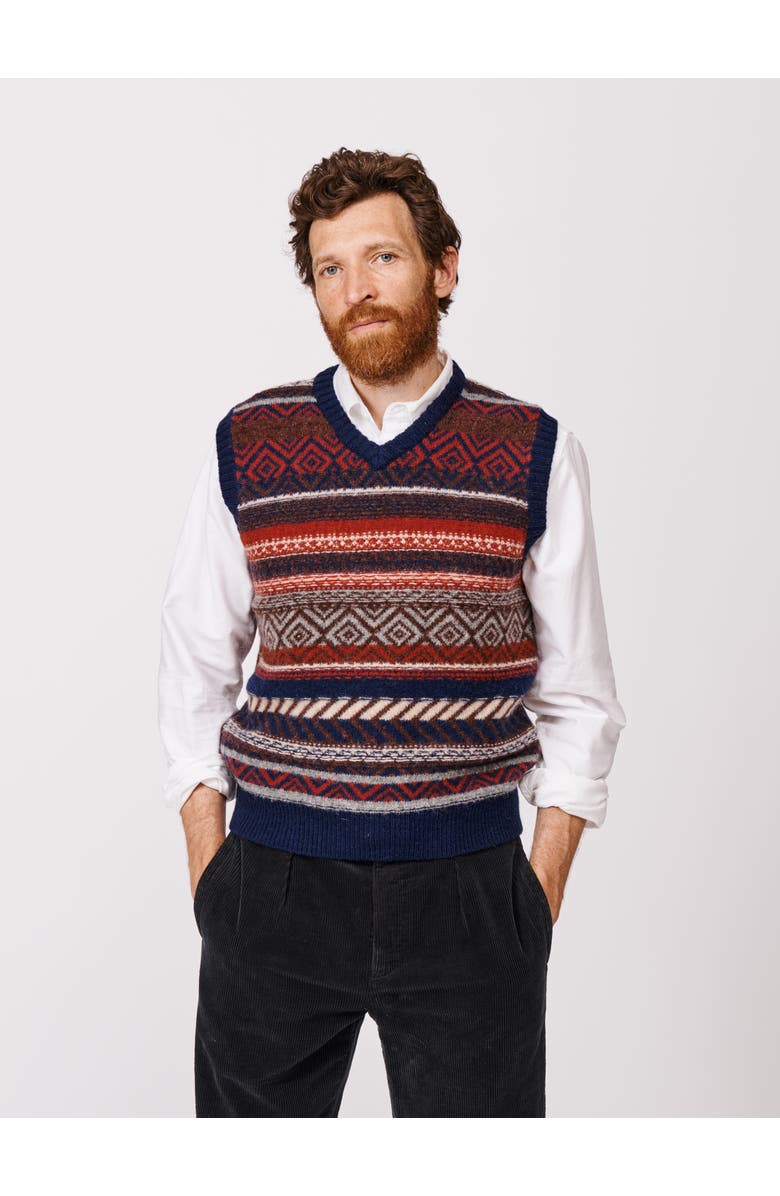 Aubin Fair Isle Slipover Wool Vest, Main, color, Navy/Red Mix