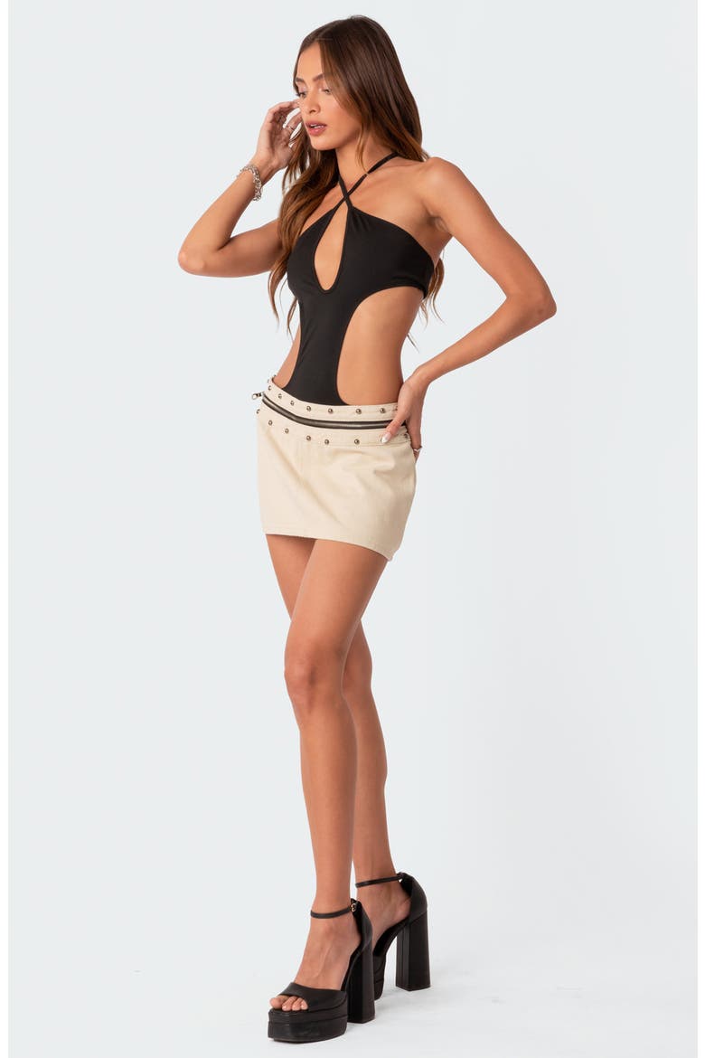 Unity Cutout Halter Bodysuit, Alternate, color, BLACK