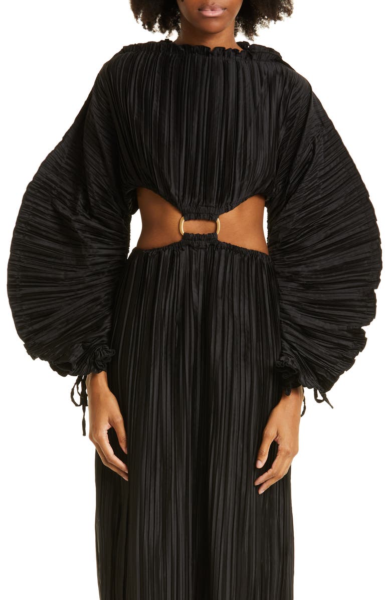 Cult Gaia Akilah Balloon Long Sleeve Front Cutout Plissé Dress, Alternate, color,