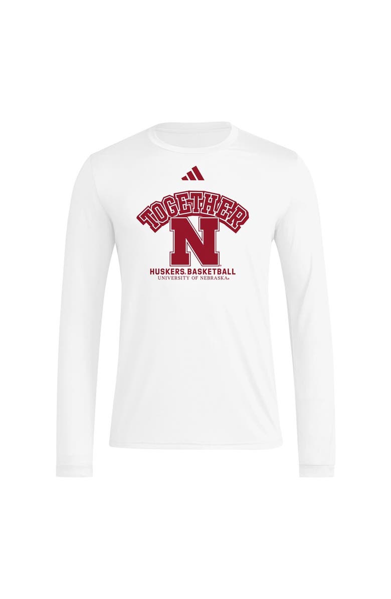 adidas Men's adidas White Nebraska Huskers Together On-Court Pregame Long Sleeve T-Shirt, Alternate, color, 