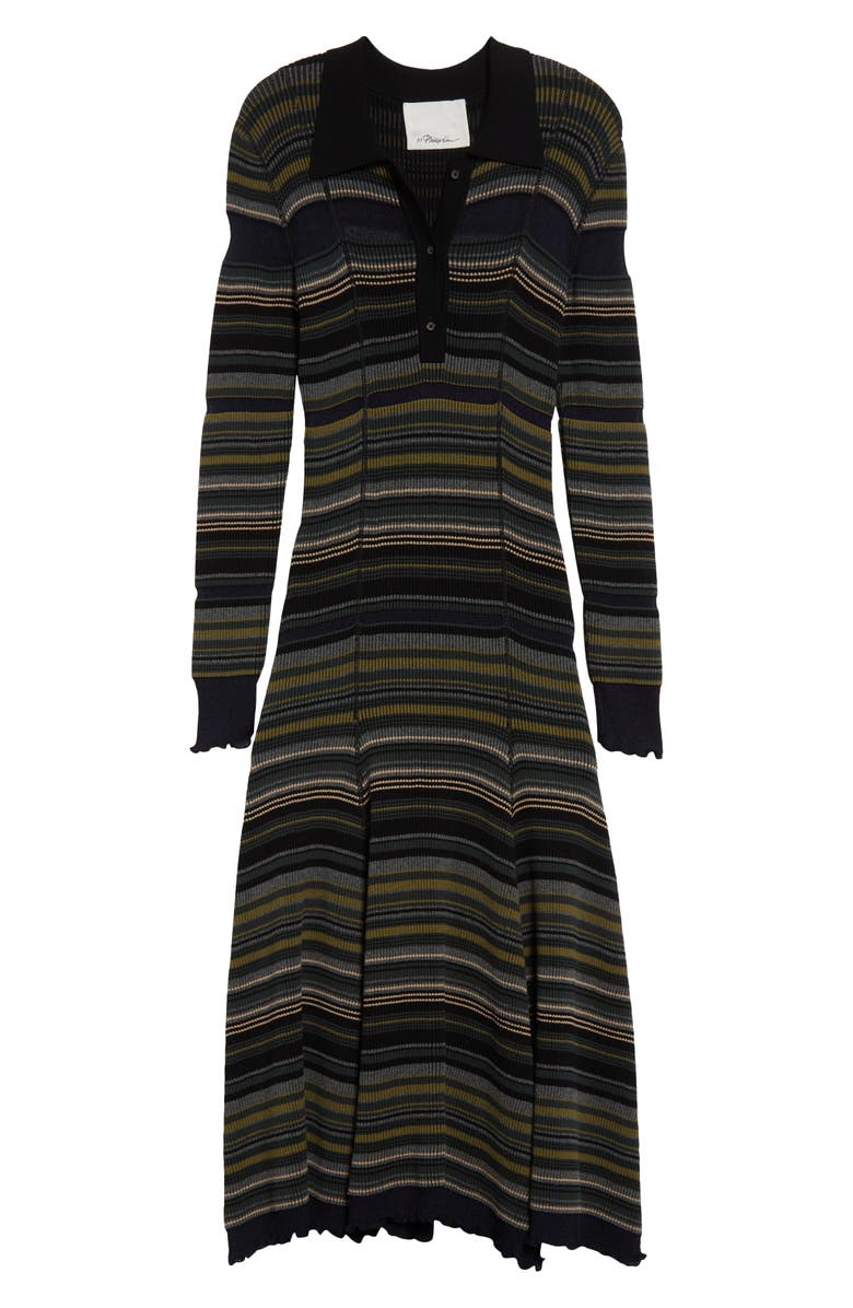 3.1 Phillip Lim Stripe Long Sleeve Knit Shirtdress, Alternate, color, Black Multi