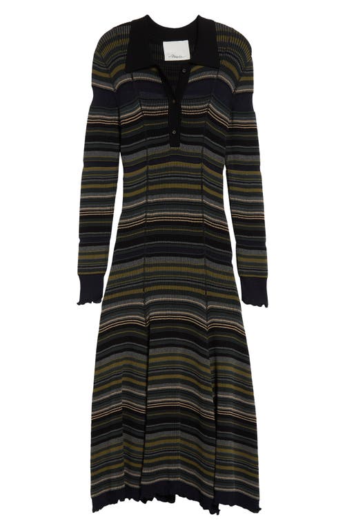 3.1 Phillip Lim Stripe Long Sleeve Knit Shirtdress In Black Multi