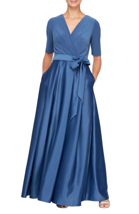 Mixed Media Surplice A-Line Gown