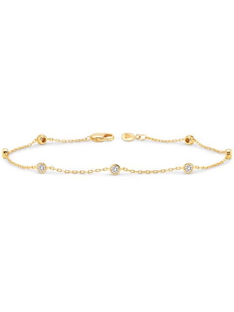 Station Round Bezel Lab Grown Diamond Chain Bracelet in 14K Gold