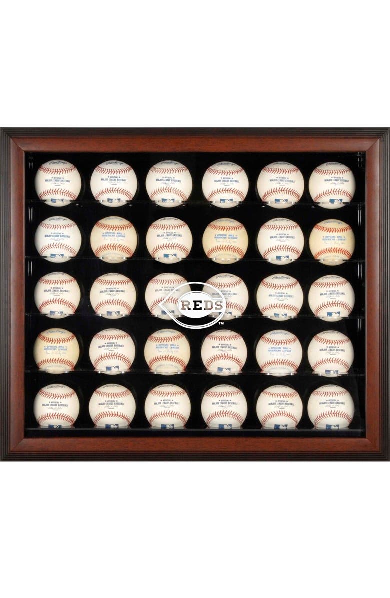 FANATICS AUTHENTIC Cincinnati Reds Logo Brown Framed 30-Ball Display Case, Main, color, 