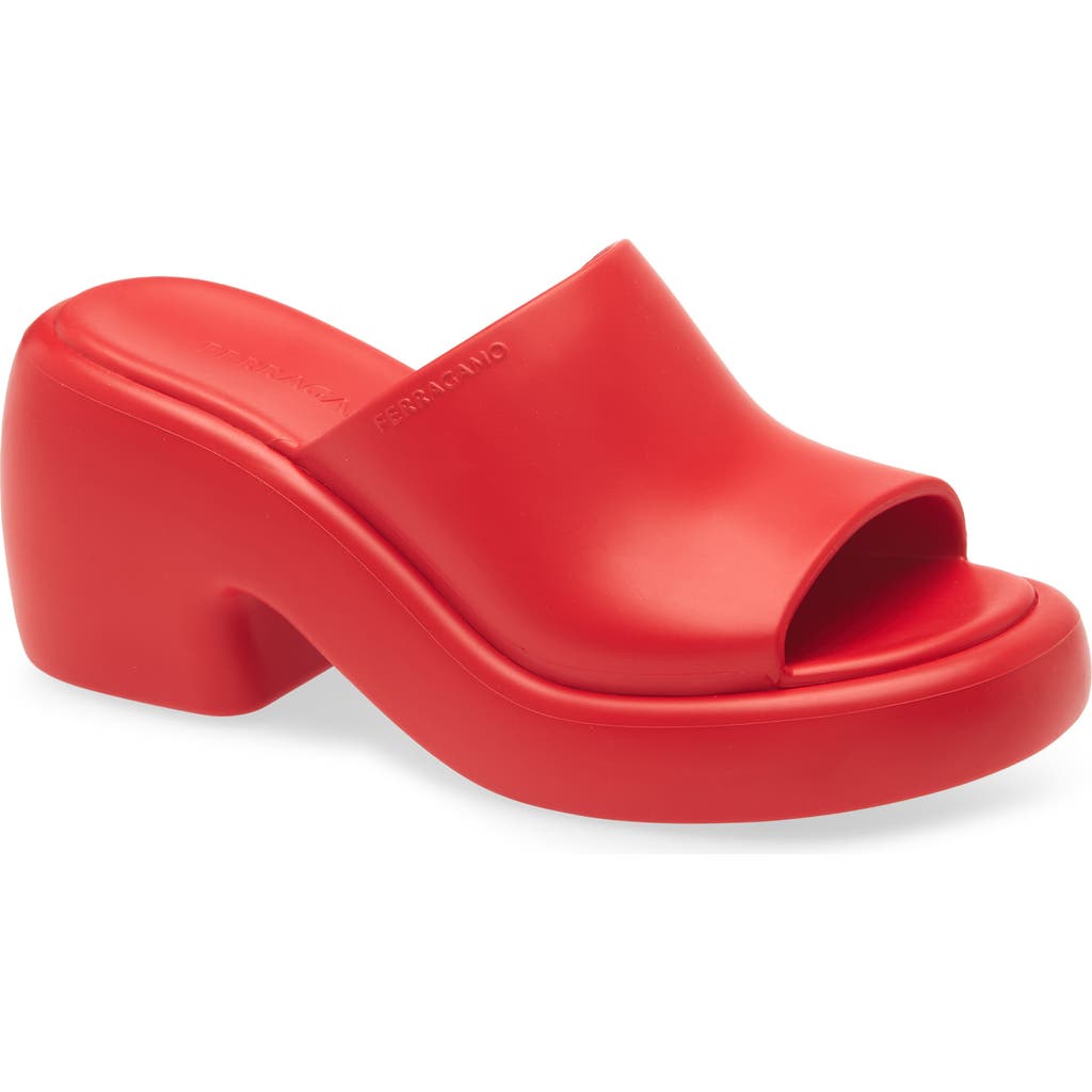Ferragamo Platform Slide Sandal In Red
