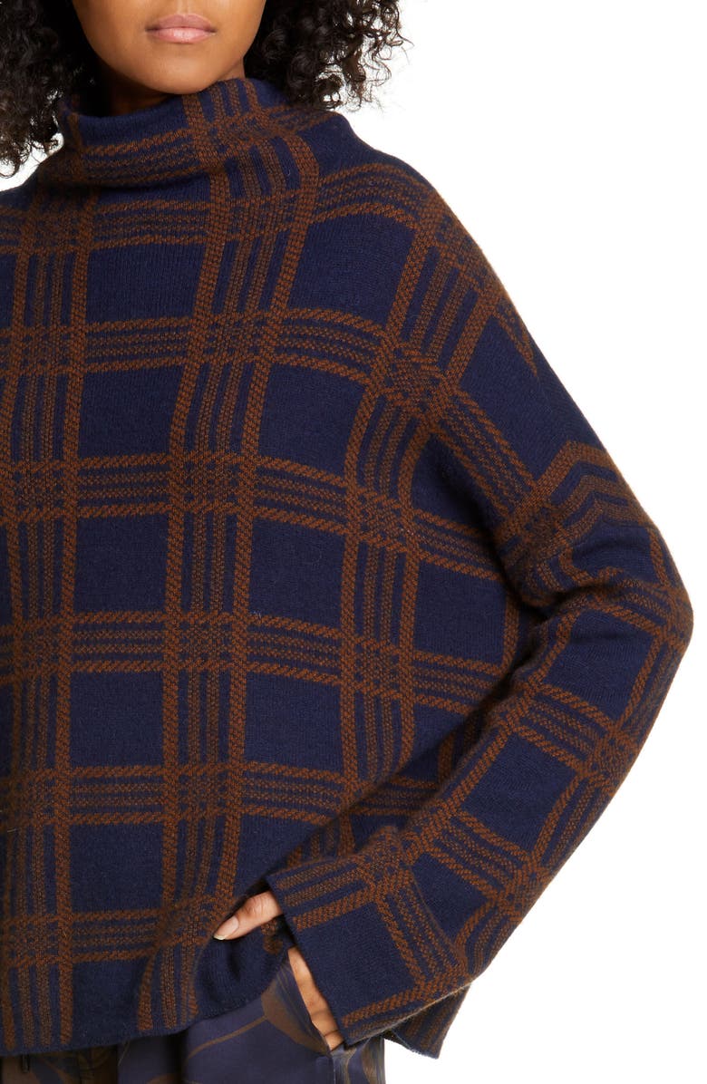 Vince Tartan Plaid Funnel Neck Wool & Cashmere Sweater, Alternate, color,