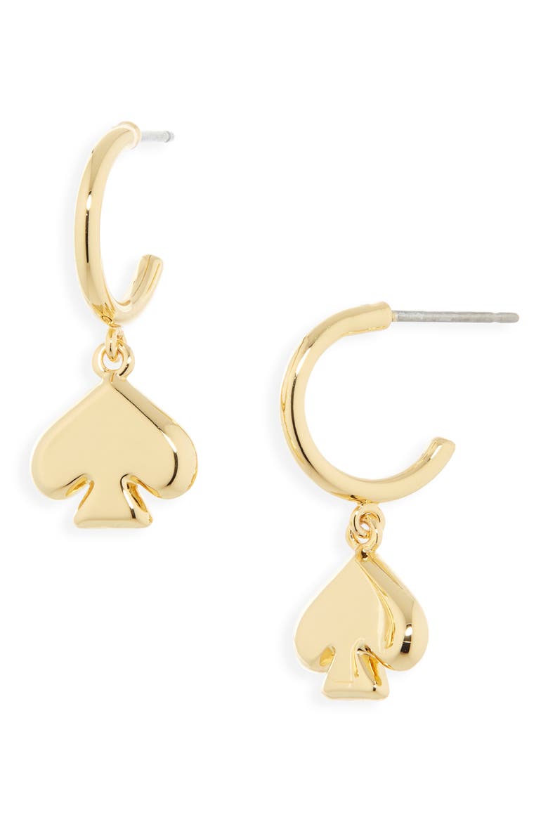 spade huggie hoop earrings, Alternate, color, GOLD