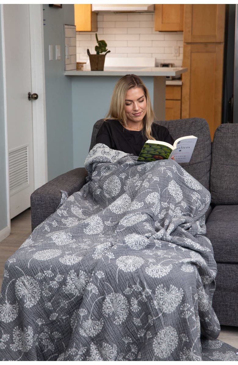 InfuseZen Dandelion Reversible Organic Muslin Blanket, Alternate, color, Grey