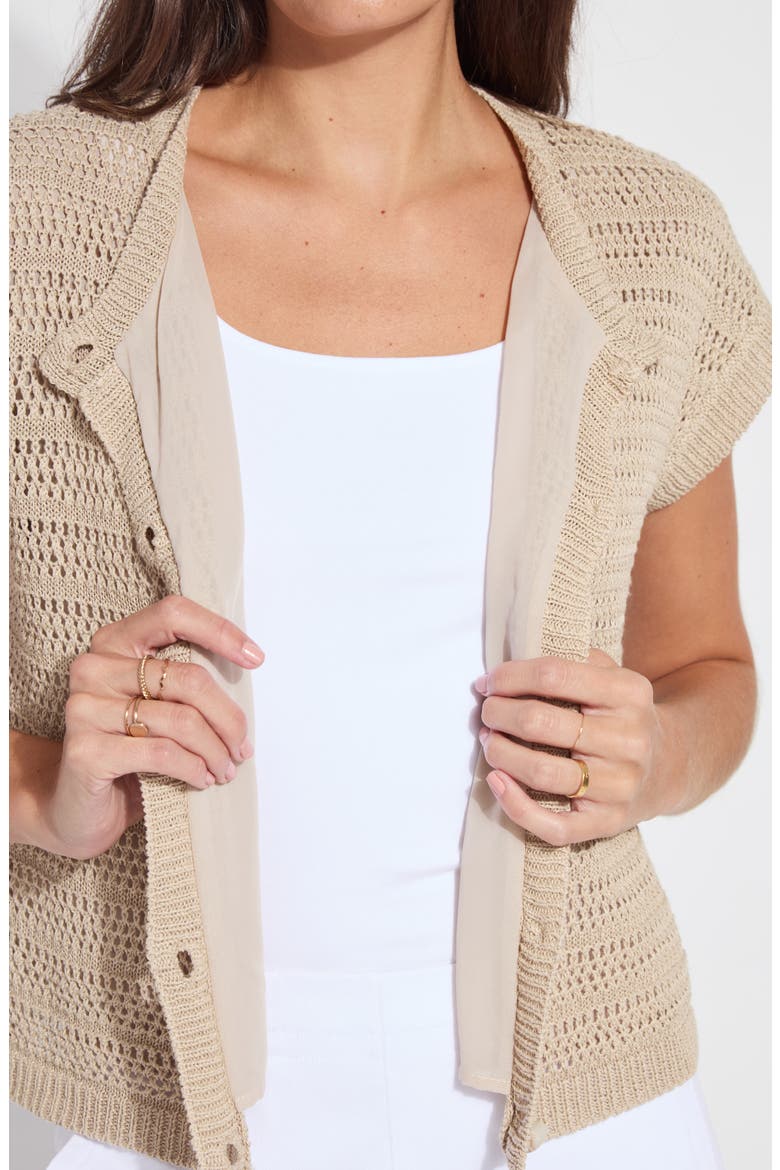 Brisa Open Knit Short Sleeve Cardigan, Alternate, color, LINEN