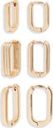 Open Edit Set of 3 Rectangle Huggie Hoop Earrings