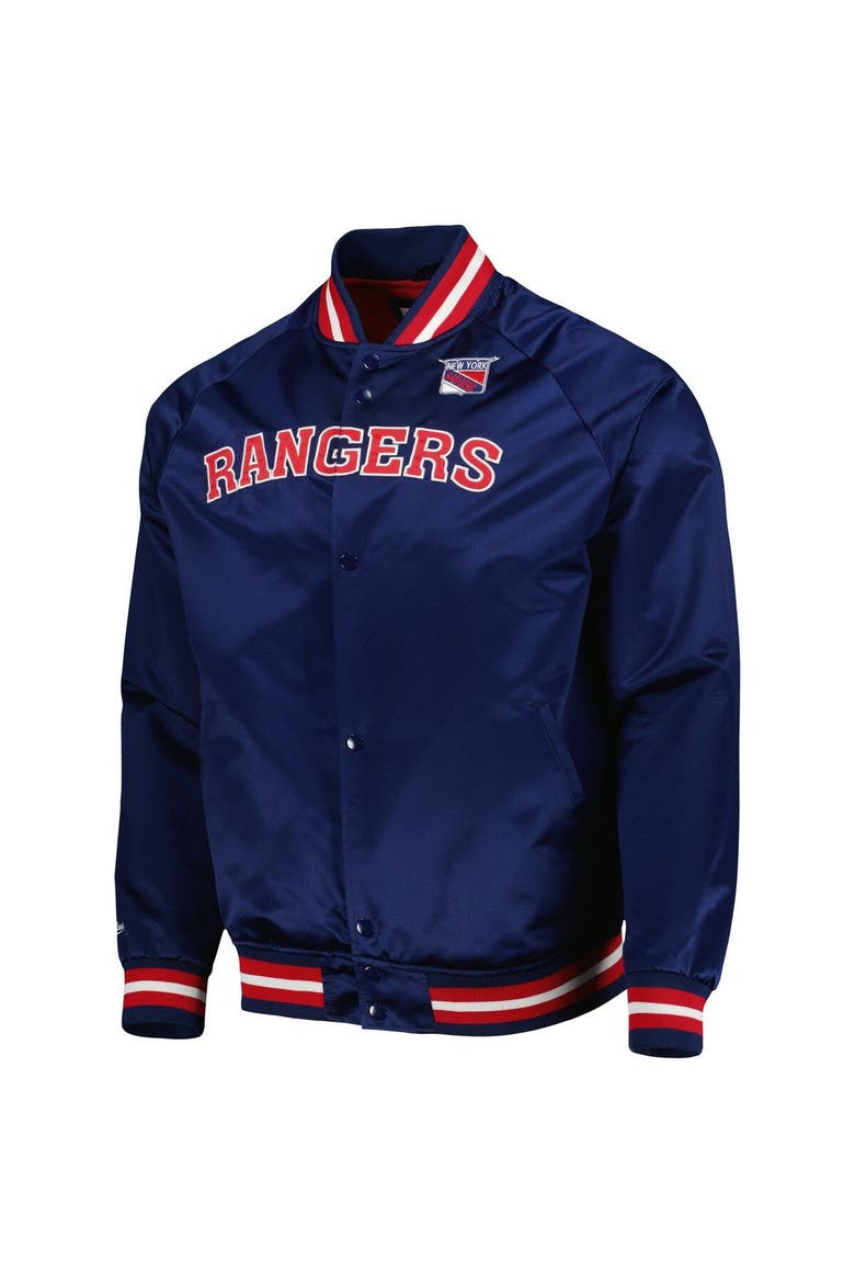 Men's Mitchell & Ness Navy New York Rangers Satin Full-Snap Varsity Jacket, Alternate, color, Navy
