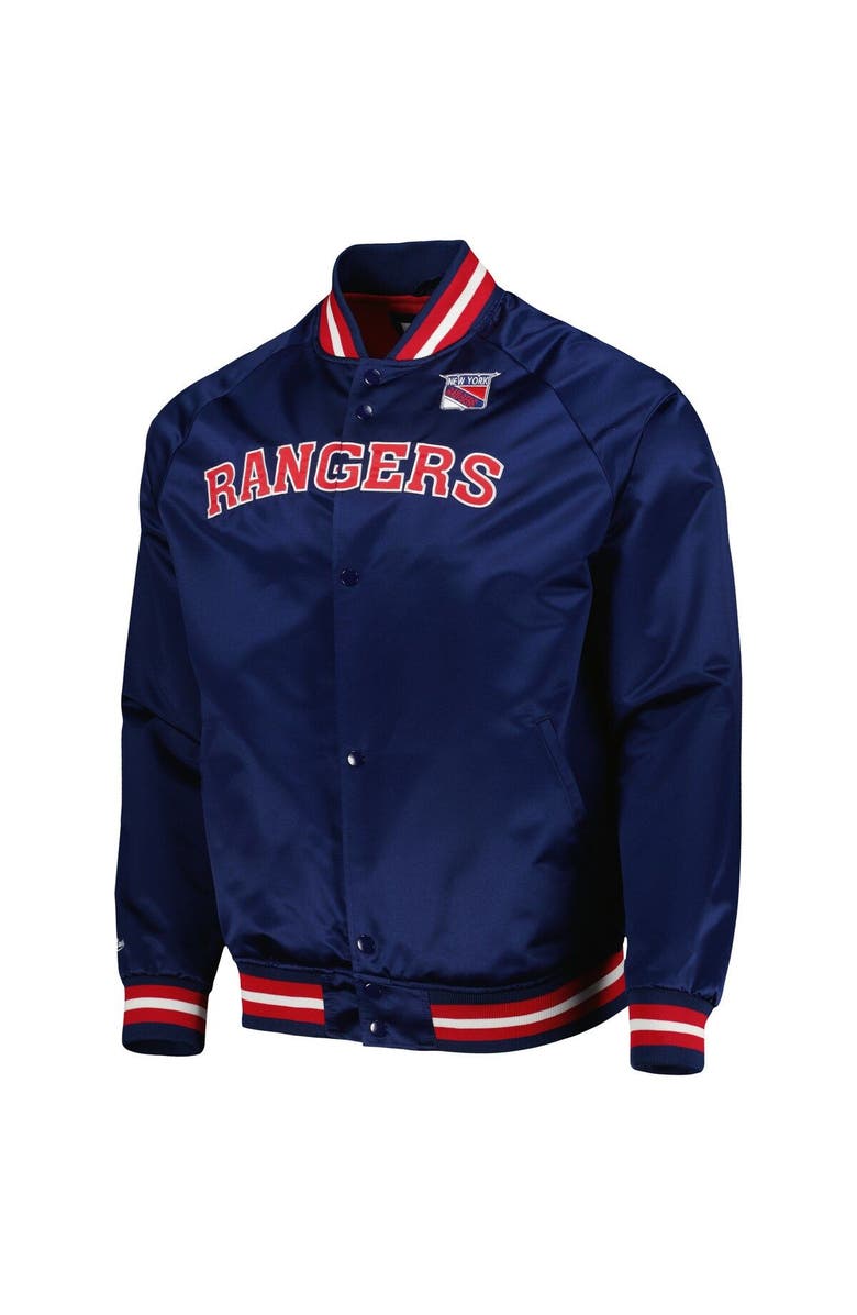 Mitchell & Ness Men's Mitchell & Ness Navy New York Rangers Satin Full-Snap Varsity Jacket, Alternate, color,