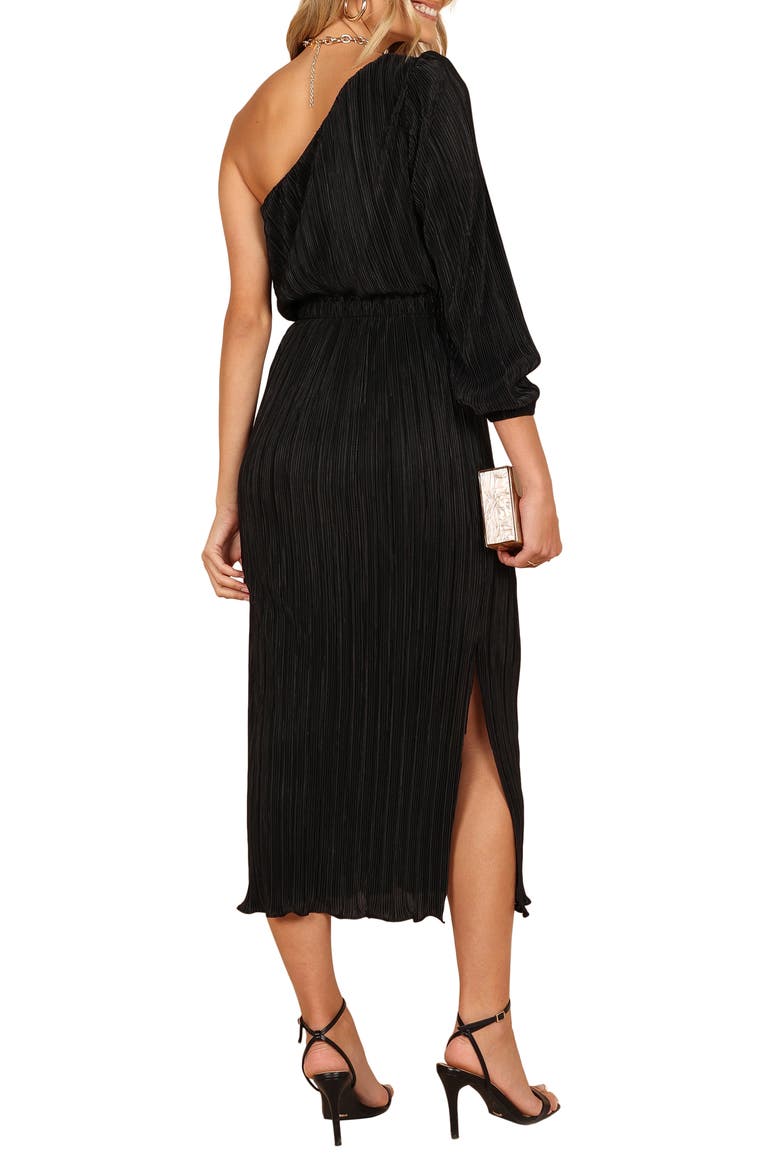 Pontee Plissé One-Shoulder Midi Dress, Alternate, color, BLACK