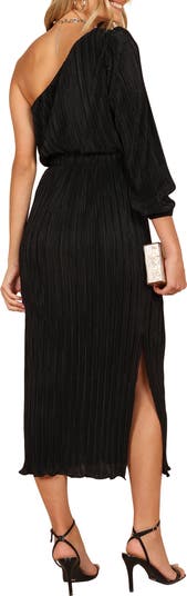 Pontee Plissé One-Shoulder Midi Dress