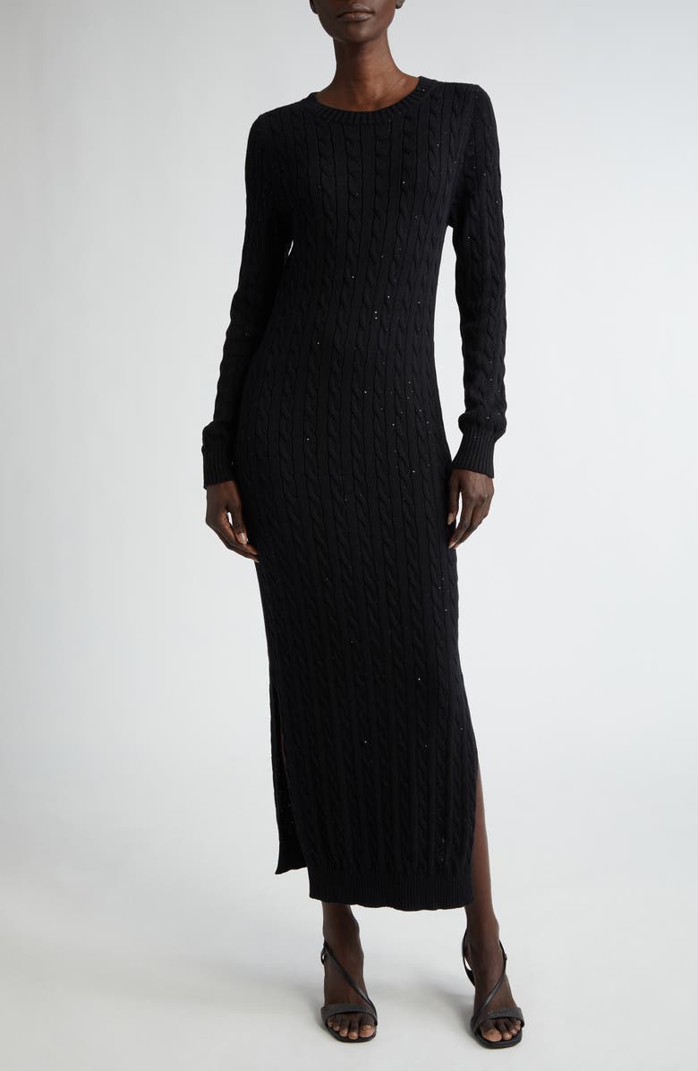 Brunello Cucinelli Sequin Long Sleeve Cable Sweater Dress, Main, color, 