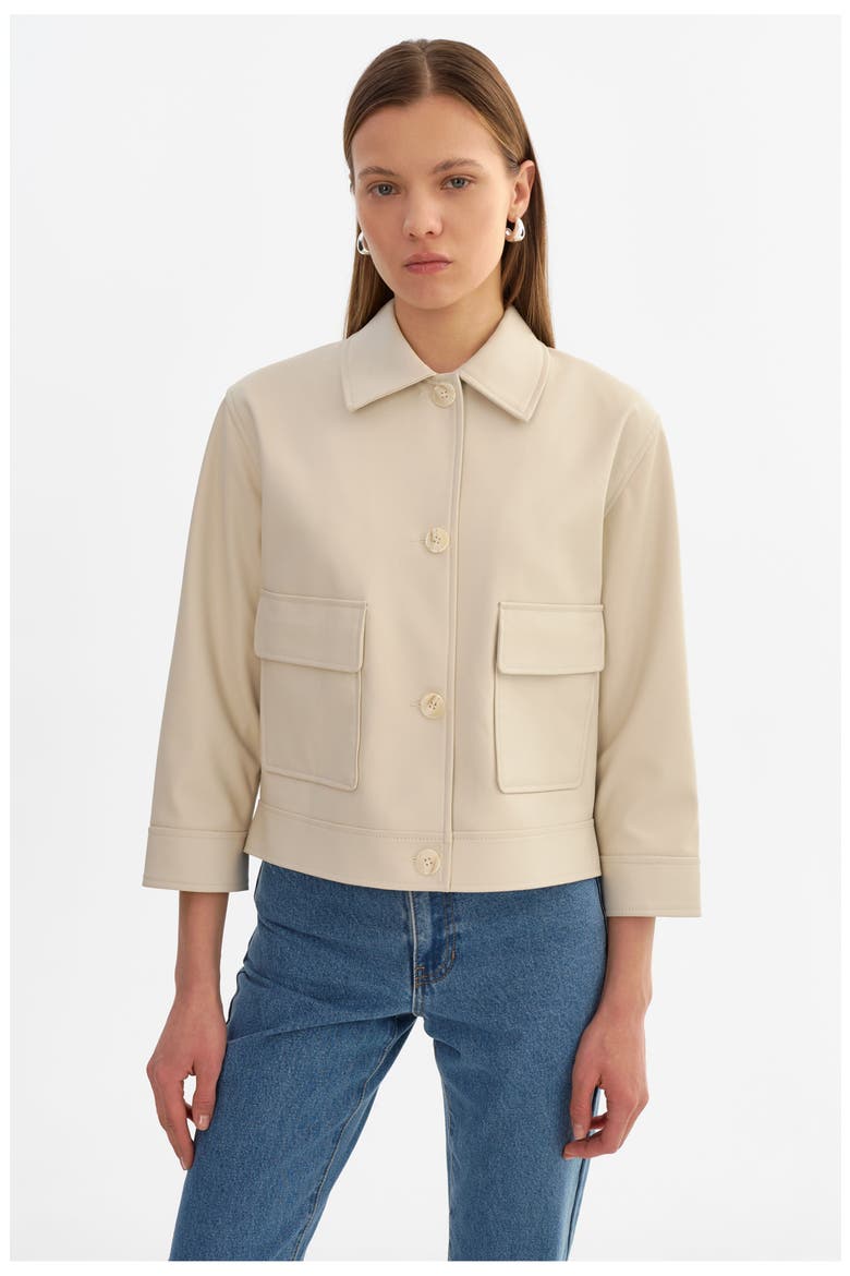 Elara | Faux Leather Jacket, Main, color, Bone