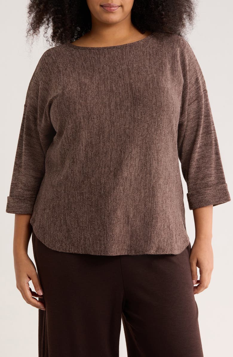 MAX STUDIO Three-Quarter Sleeve Rib Top, Main, color, Acorn