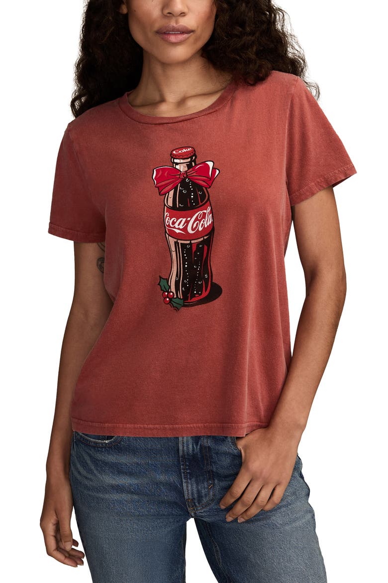 Coca-Cola® Christmas Bottle Cotton Graphic T-Shirt, Main, color, RED OCHRE
