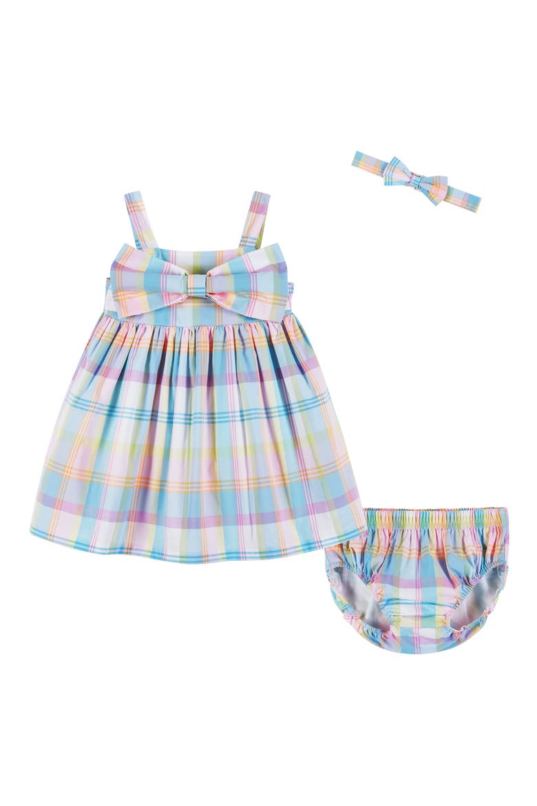 Plaid Cotton Sundress, Bloomer & Headband Set, Main, color, BLUE PLAID
