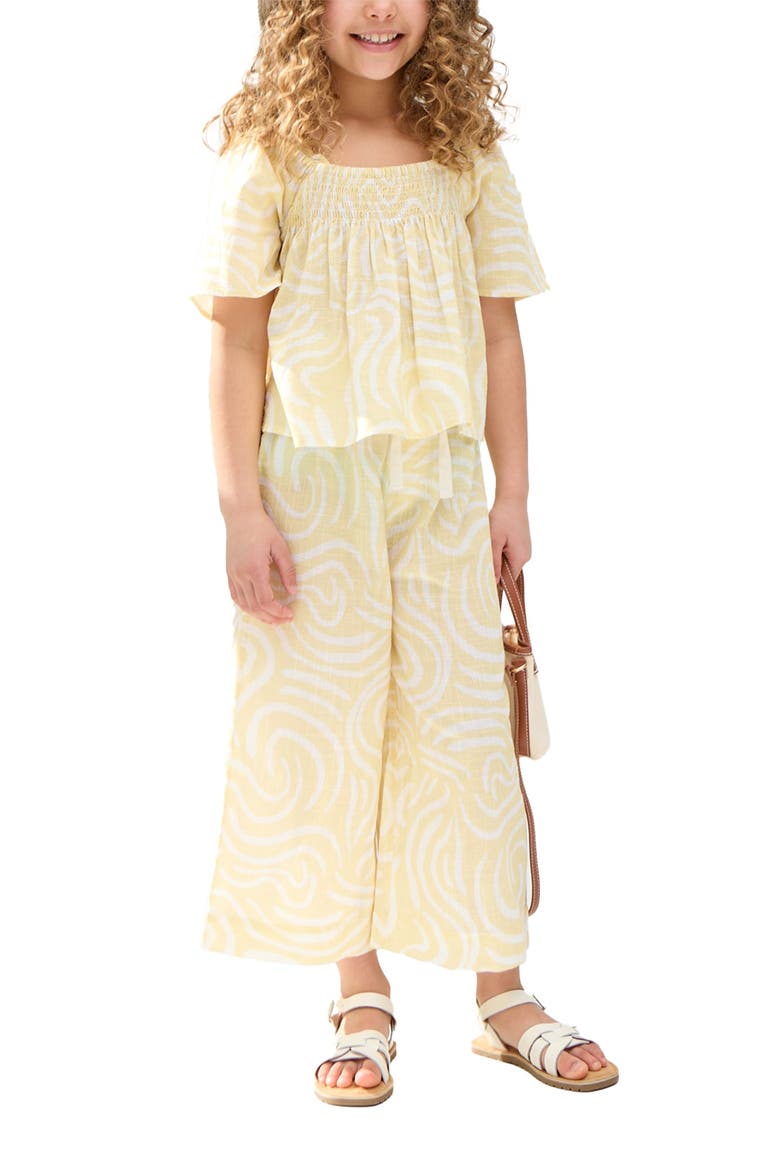 Nia Shirred Neck Zebra Swirl Print Co-Ords Set, Main, color, Yellow