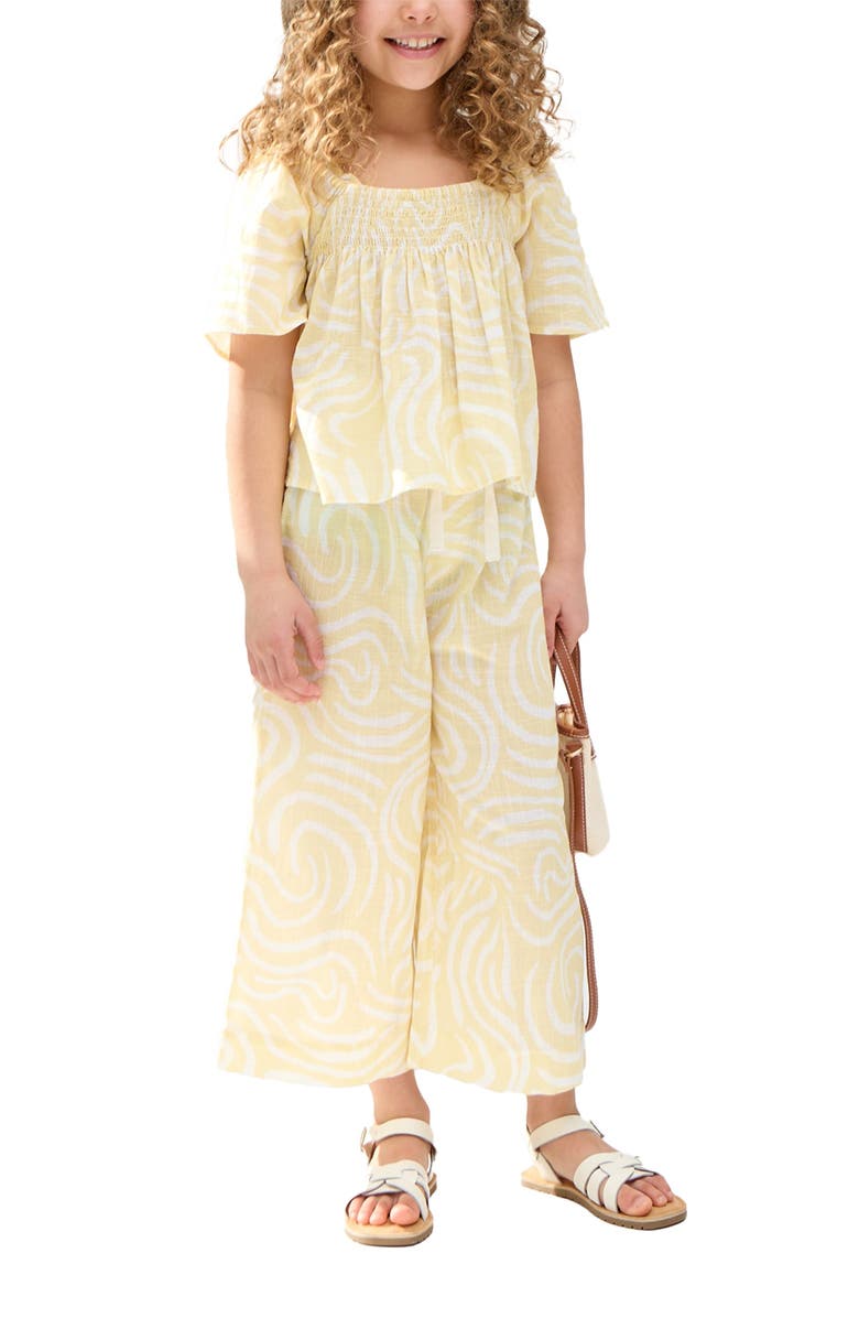 Raffya Kids Nia Shirred Neck Zebra Swirl Print Co-Ords Set, Main, color, Yellow