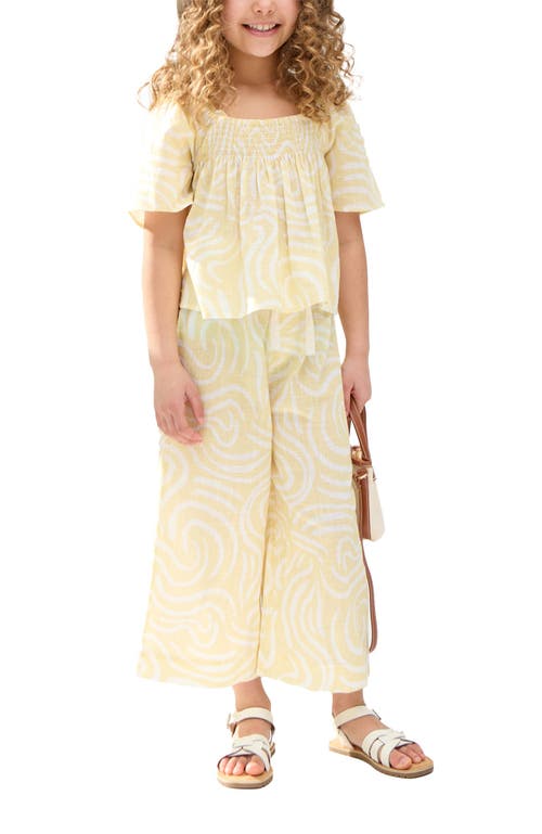 Raffya Kids Nia Shirred Neck Zebra Swirl Print Co-ords Set In Yellow