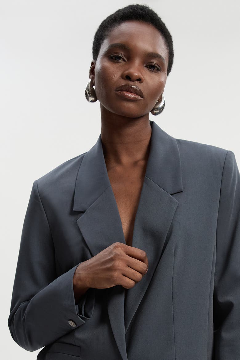 Twill Oversized Blazer, Alternate, color, Grey