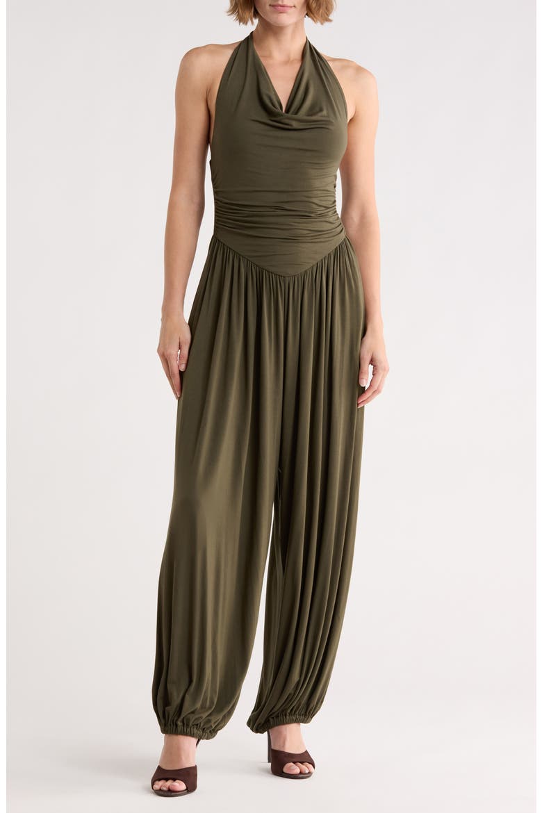 Halter Cowl Neck Jumpsuit, Main, color, OLIVE