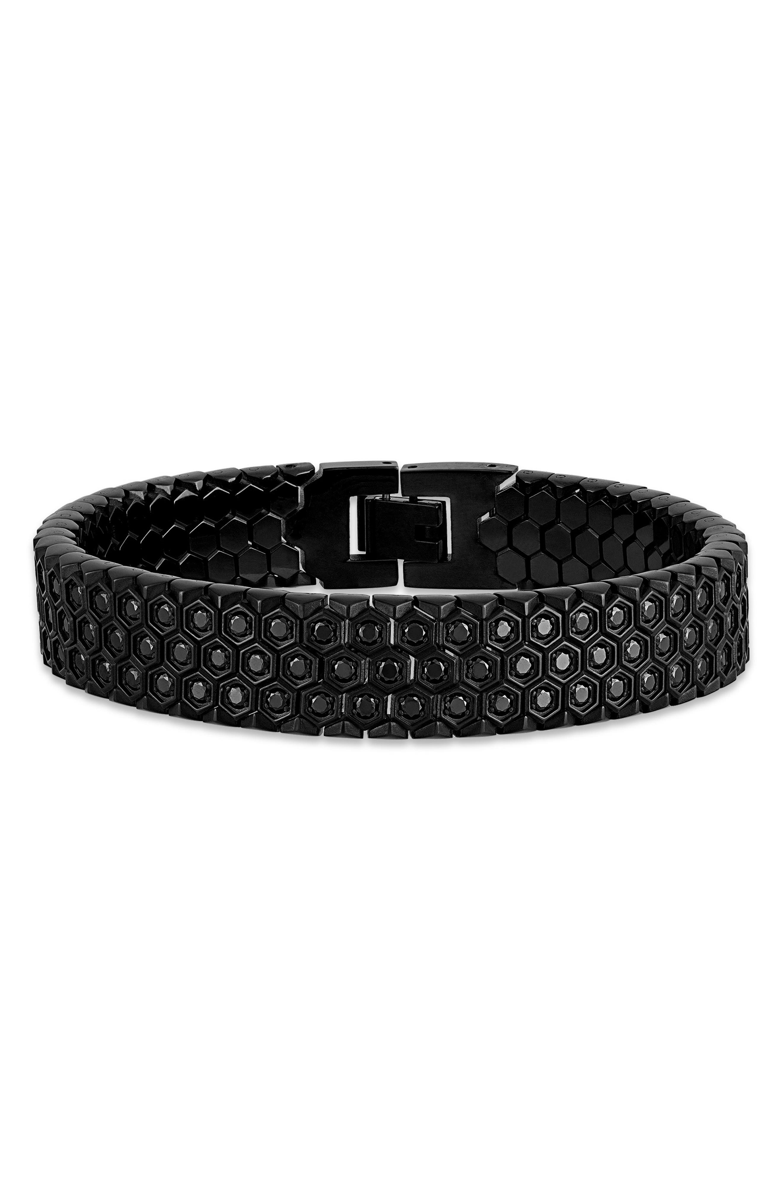 Esquire Men's Black Spinel Honeycomb Watch Band Bracelet