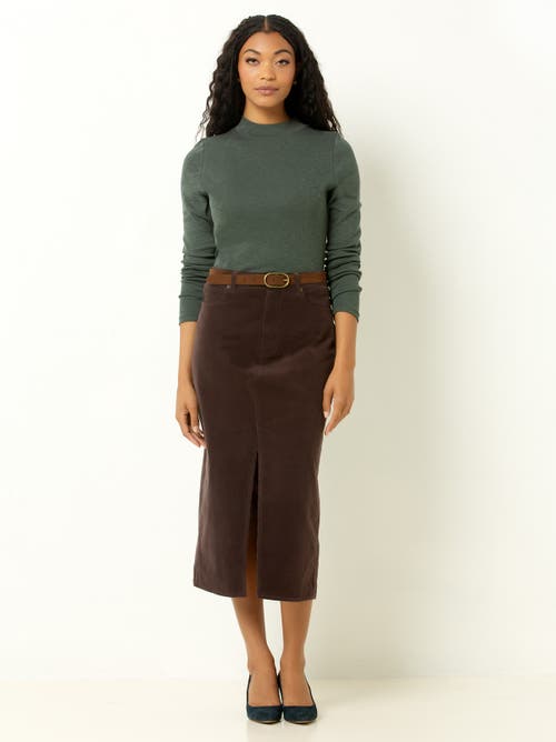 Single Stitch Corduroy Midi Skirt In Brown