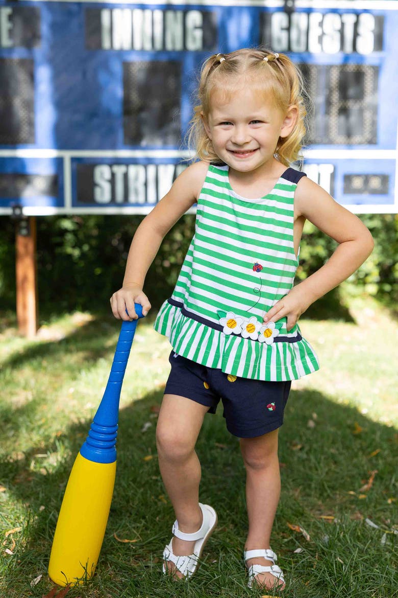 Knit Short Set With Softballs, Flowers, Ladybug, Alternate, color, Green/Navy