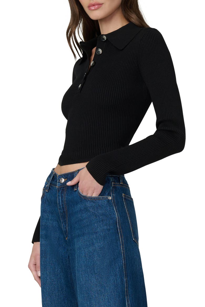 The Lisa Crop Rib Polo Sweater, Alternate, color, BLACK