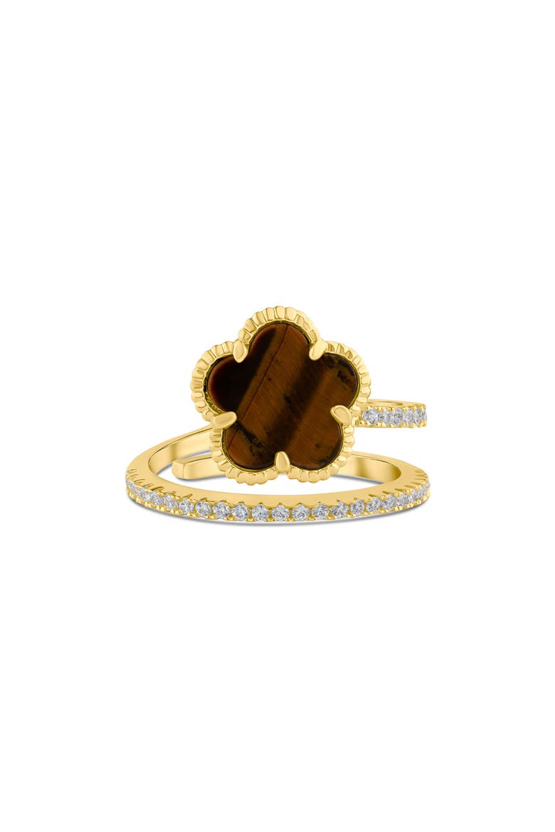 Shell Clover CZ Wrap Ring, Main, color, TIGER EYE/GOLD