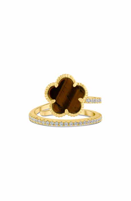 CZ by Kenneth Jay Lane Shell Clover CZ Wrap Ring
