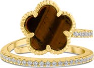 CZ by Kenneth Jay Lane Shell Clover CZ Wrap Ring