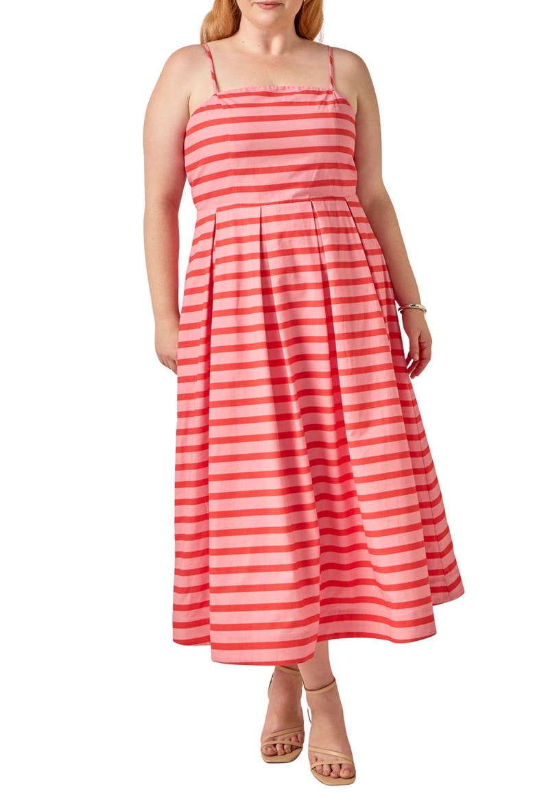 Striped Cotton Midi Dress, Main, color, PINK/ ORANGE STRIPE