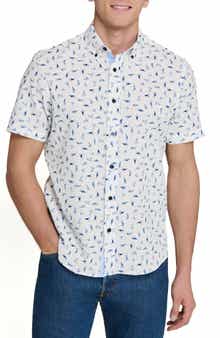 CONSTRUCT Sailboat Print Short Sleeve Seersucker Button-Up Shirt