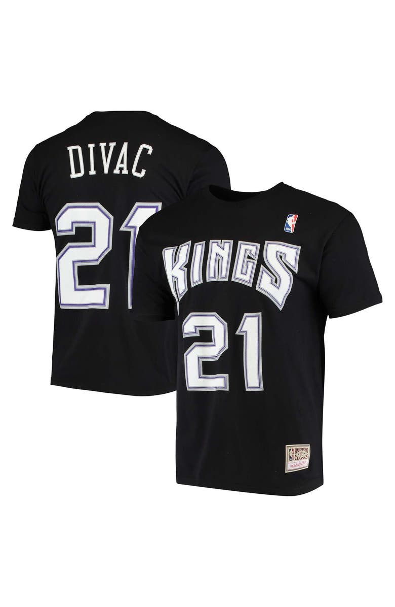 Mitchell & Ness Men's Mitchell & Ness Vlade Divac Black Sacramento Kings Hardwood Classics Stitch Name & Number T-Shirt, Main, color, 