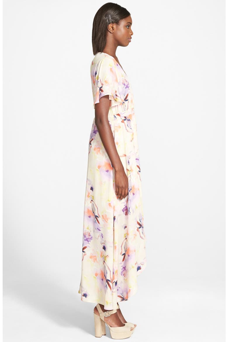 Floral Print High/Low Wrap Dress, Alternate, color, IVORY