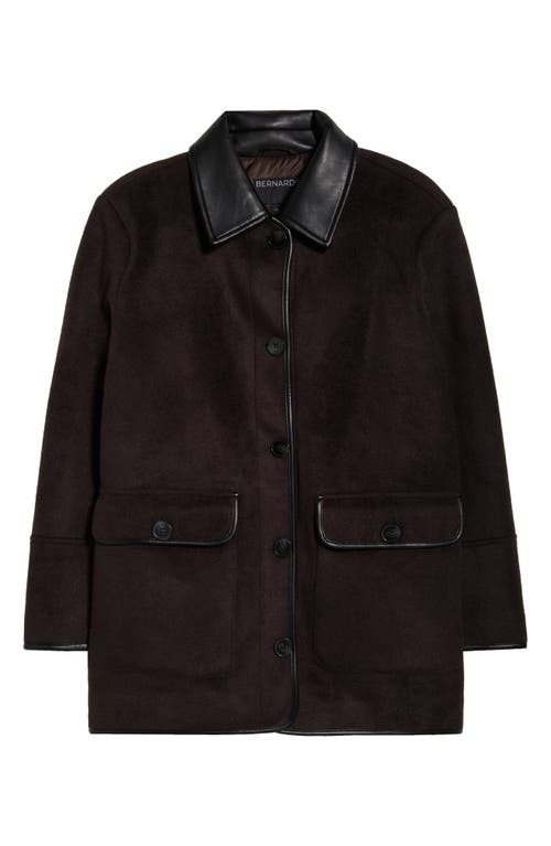 Bernardo Button Front Coat With Faux Leather Trim In Blue