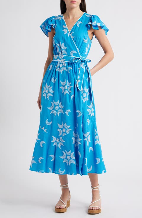 Evelyn Embroidered Side Tie Cotton Wrap Dress