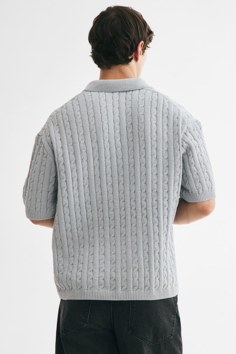 Relaxed-fit Cable-knit Polo Shirt, Alternate, color, Dusty gray