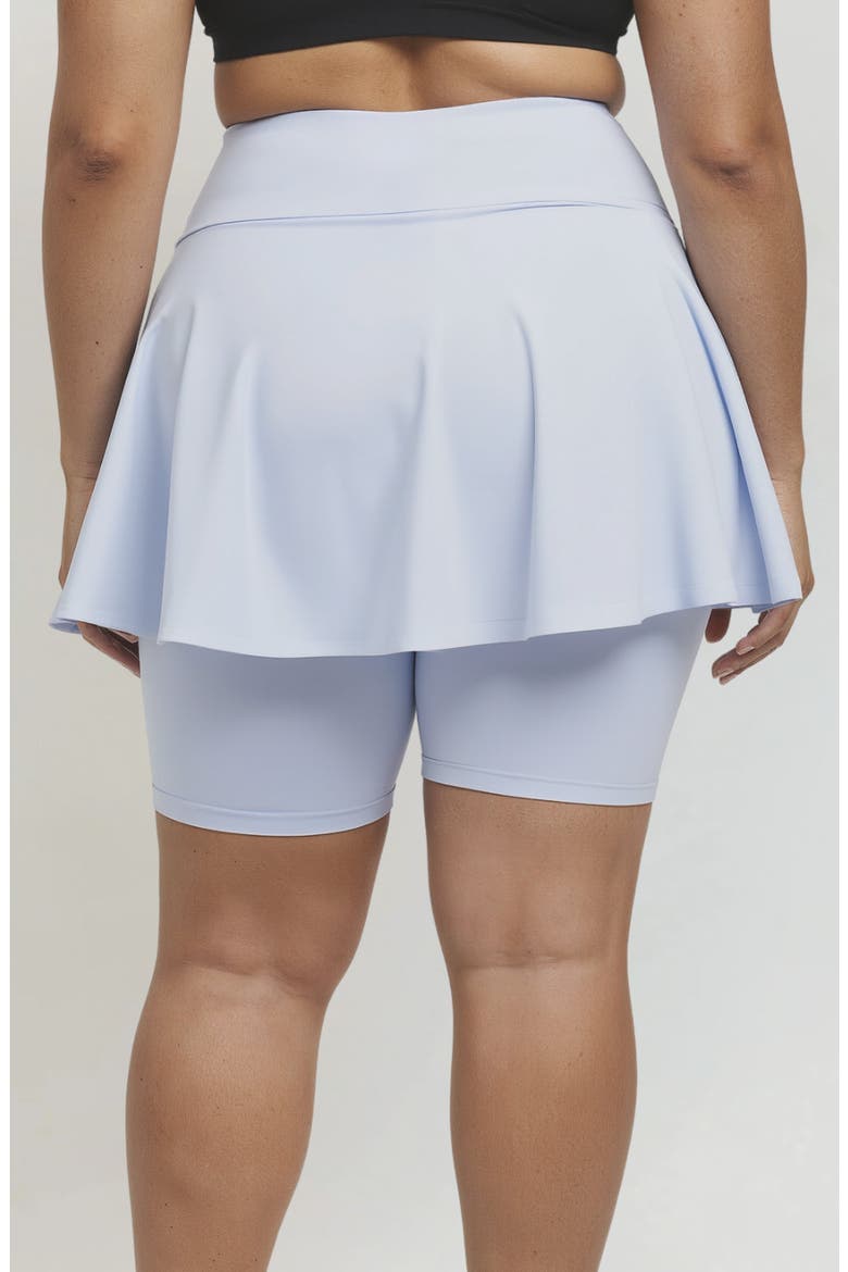Plus Size Midi Swim Skort With Bike Shorts, Alternate, color, Dusty Blue