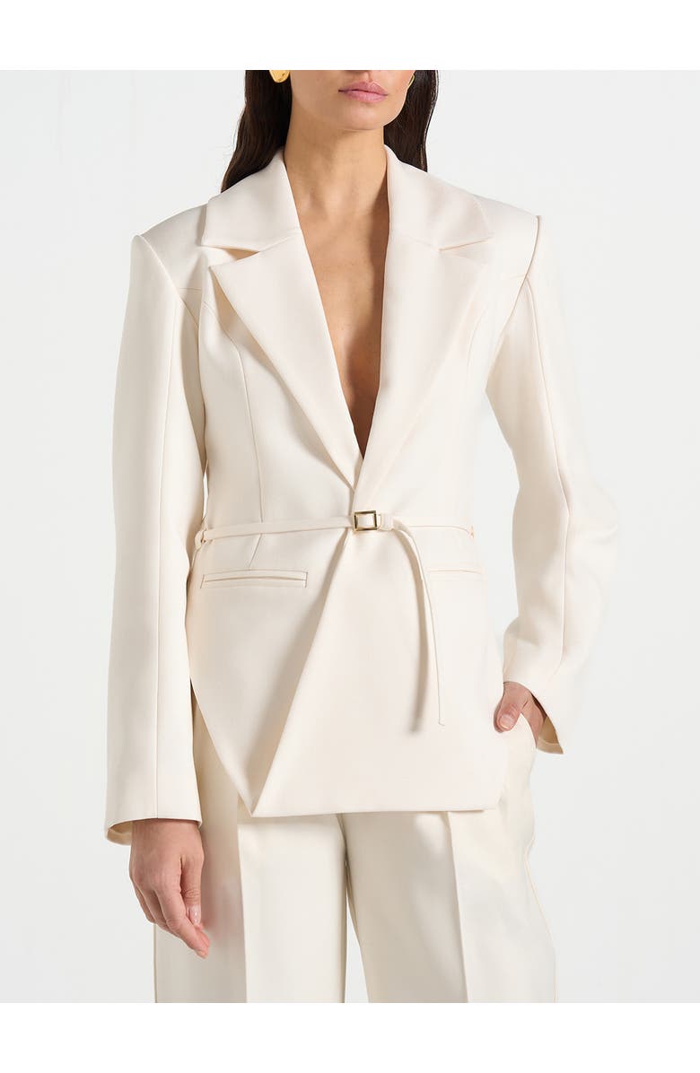 Manière De Voir Yuna Plunge Tailored Blazer With Belt, Main, color, Off White