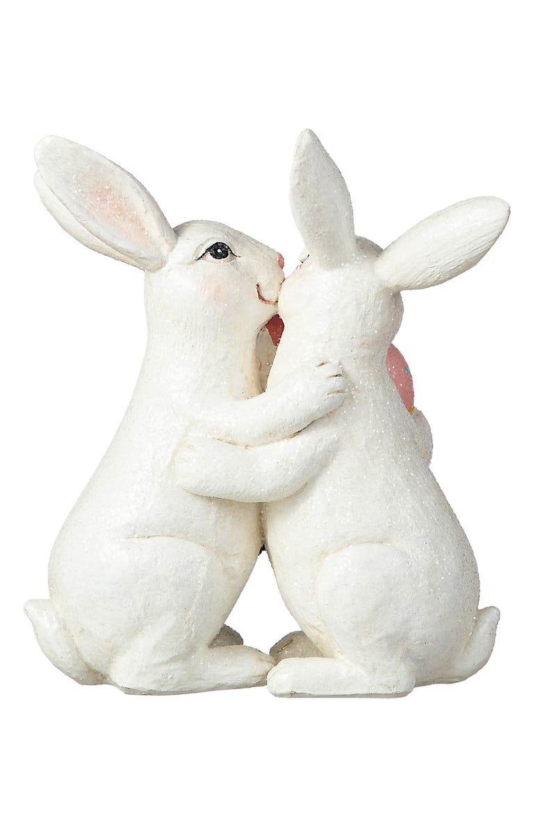 Glitzhome 7"H Easter Loving Bunny Resin Table Decor, Alternate, color, White
