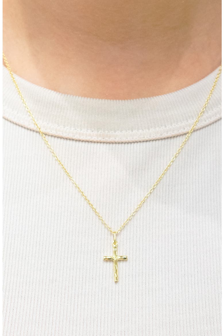 Hammered Cross Pendant Necklace, Alternate, color, GOLD
